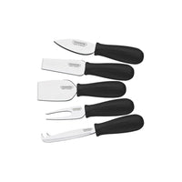 Tramontina Cheese Knife Set: 5 Stainless Steel Knives with Black Handles. Cheese tools, cheese spreaders, cheese cutlery