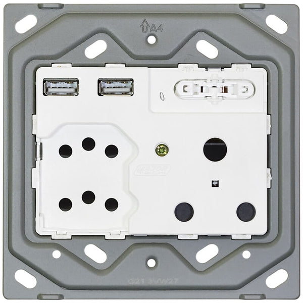 Major Tech Single RSA, Double V-Slim, Double USB Socket TI/BZ (100mmx100mm) 3V27TB