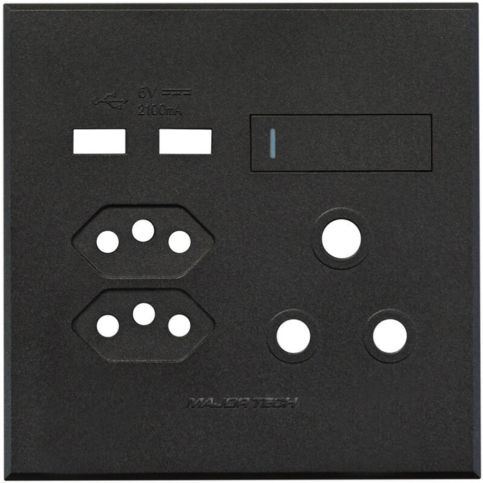 Major Tech Single RSA, Double V-Slim, Double USB Cover Plate GR/GR (100mmx100mm) 3VP27GG