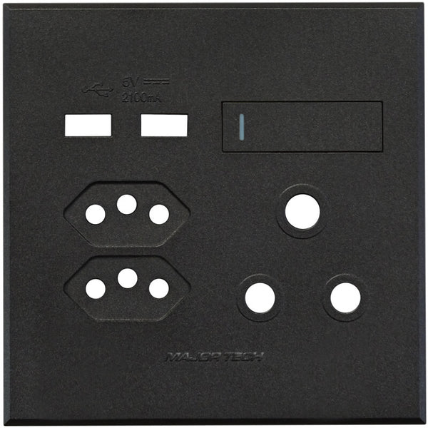 Major Tech Single RSA, Double V-Slim, Double USB Cover Plate GR/GR (100mmx100mm) 3VP27GG