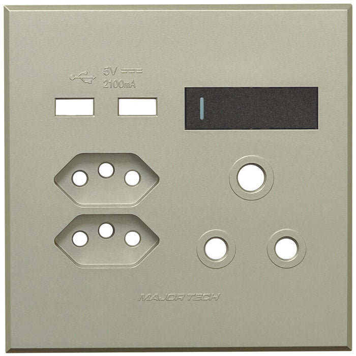 Major Tech Single RSA, Double V-Slim, Double USB Cover Plate GR/TI (100mmx100mm) 3VP27GT
