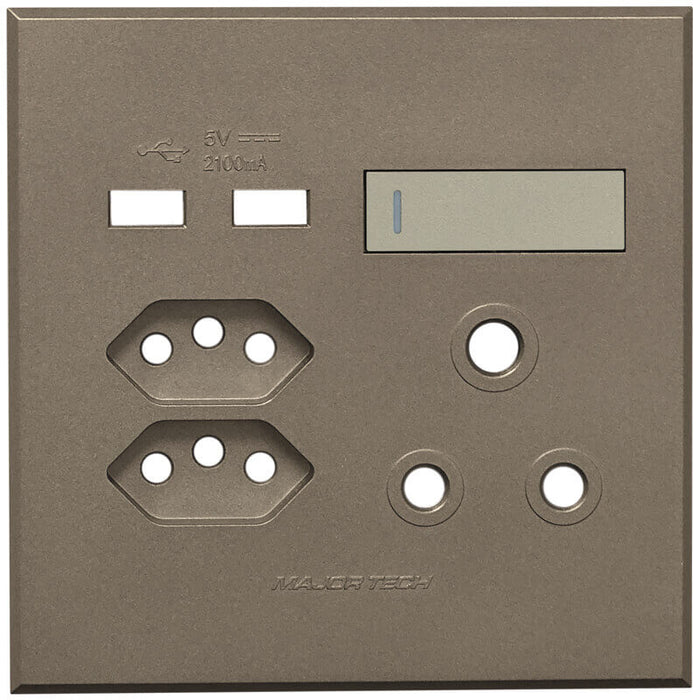 Major Tech Single RSA, Double V-Slim, Double USB Cover Plate TI/BZ (100mmx100mm) 3VP27TB