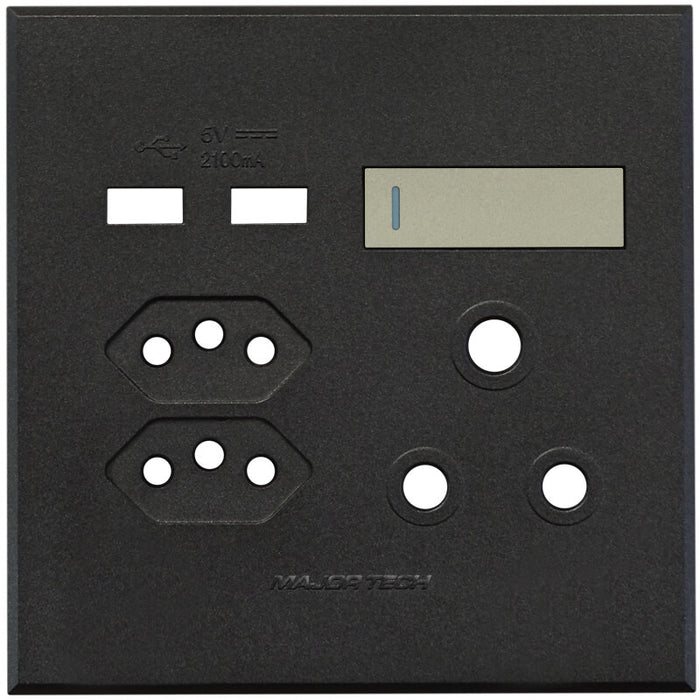 Major Tech Single RSA, Double V-Slim, Double USB Cover Plate TI/GR (100mmx100mm) 3VP27TG