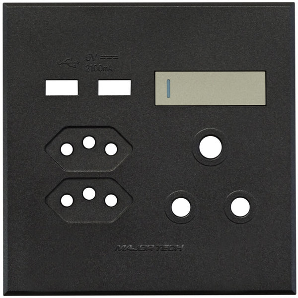 Major Tech Single RSA, Double V-Slim, Double USB Cover Plate TI/GR (100mmx100mm) 3VP27TG