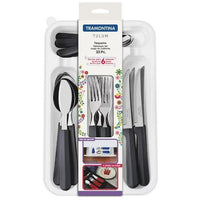 Tramontina Tulum 25-Piece Flatware Set: Black Handle Cutlery for 6 People