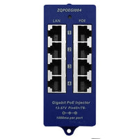 ZQPOEG1004 Gigabit PoE Injector - 4 Port LAN/POE, 12-57V, Pin45+/78- - Power Over Ethernet