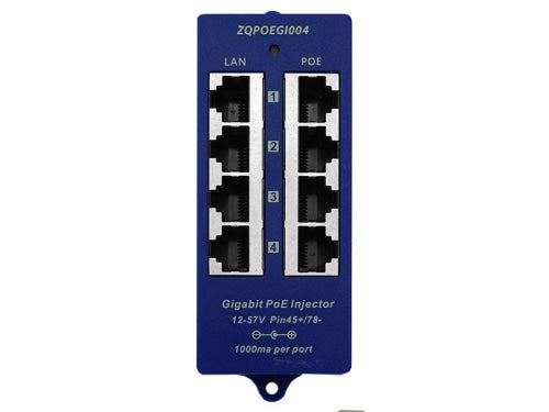 ZQPOEG1004 Gigabit PoE Injector - 4 Port LAN/POE, 12-57V, Pin45+/78- - Power Over Ethernet