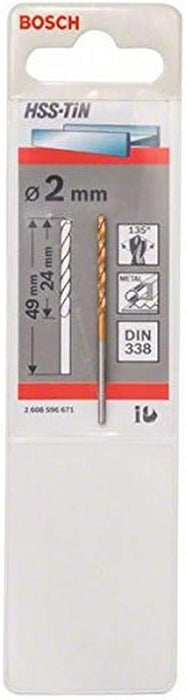 Bosch Metal drill bits - HSS-Tin DIN 338 2,0 x 29 x 49 mm - SKU: 2608596671