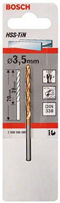 Bosch Metal drill bits - HSS-Tin DIN 338 3,5 x 39 x 70 mm - SKU: 2608596686
