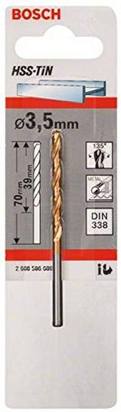 Bosch Metal drill bits - HSS-Tin DIN 338 3,5 x 39 x 70 mm - SKU: 2608596686
