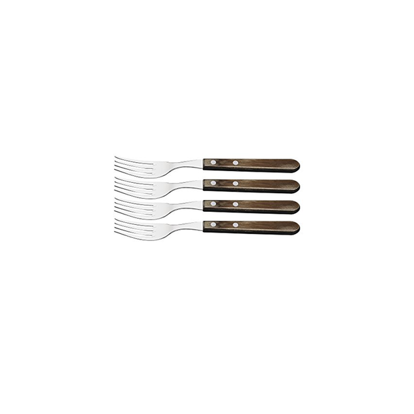 Tramontina Jumbo Steak Forks Set - 4 Wooden Handle BBQ Forks - Stainless Steel Cutlery