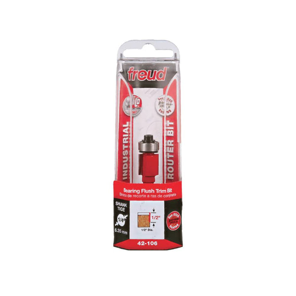 Freud 12.7 x 25.4mm Flush Trim Bit c/w Bearing 1/4 Shank 42-10625P