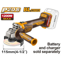 INGCO 20V ANGLE GRINDER 115MM B/LESS 3SPD 1200W product image