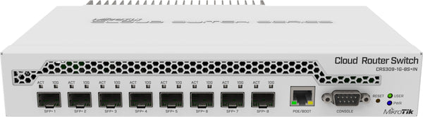 MikroTik Cloud Router Switch 8 Port SFP+ with PoE Input | CRS309-1G-8S+IN-MT-RBCRS309-1G-8S+IN