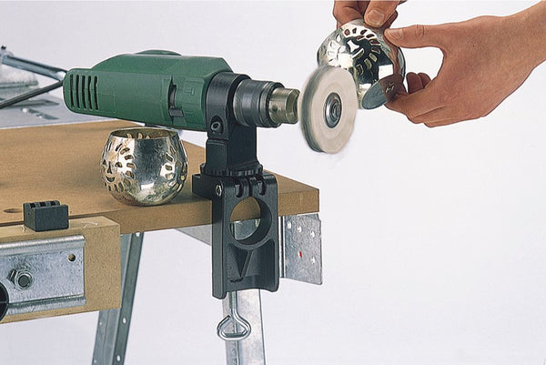 WOLFCRAFT Universal Drill Clamp: Power Drill Grinding & Polishing Tool, Stationary Drill Press Attachment