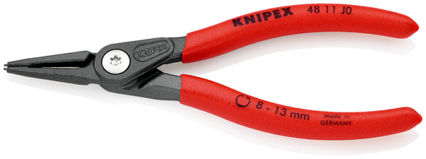 KNIPEX 48 11 J0 SB Precision Circlip Pliers for internal circlips in bore holes with non-slip plastic coating grey atramentized 140 mm - KNI4811J0SB
