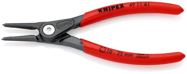 KNIPEX 49 11 A1 SB Precision Circlip Pliers for external circlips on shafts with non-slip plastic coating grey atramentized 140 mm - KNI4911A1SB
