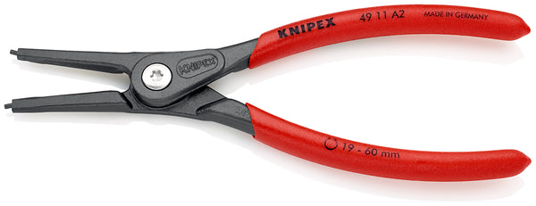 KNIPEX 49 11 A2 SB Precision Circlip Pliers for external circlips on shafts with non-slip plastic coating grey atramentized 180 mm - KNI4911A2SB