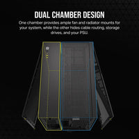 2500D Airflow Black Mid-Tower Dual Chamber PC Case; 2x 3.5'' |  2x 2.5'' Drive Bays; Up to 360mm Radiator compatible