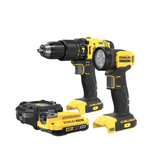 Stanley Fatmax V20 Hammer Drill Flash Light 2AH Battery Charger Combo - SFMCD721D2K-QW