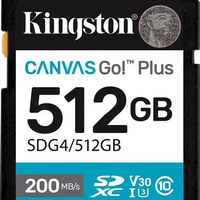 Kingston 512GB SDXC Canvas Go Plus Gen4 200MB/s C10 UHS-I U3 V30-SDG4/512GB