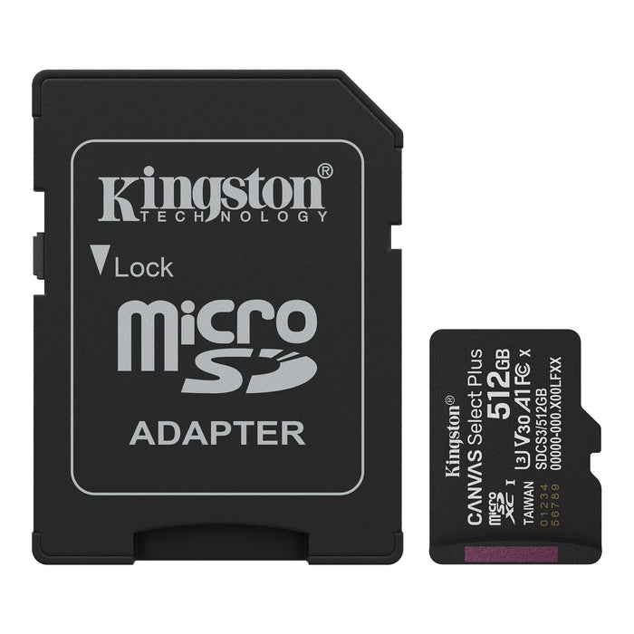 Kingston 512GB microSDXC Canvas Select Plus Gen3 150MB/s A1 Card + Adapter-SDCS3/512GB