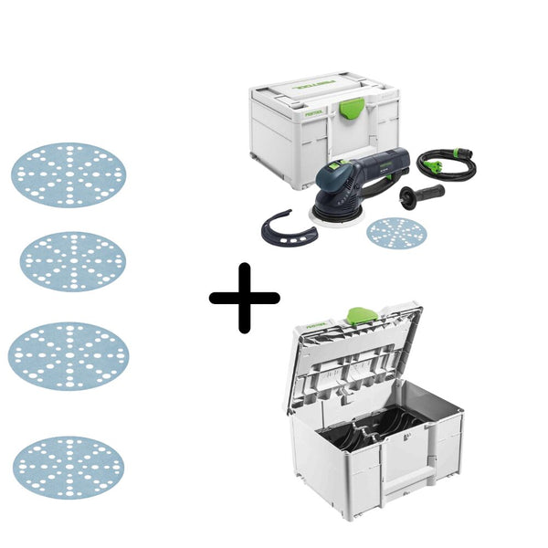 Rotex 150 + Systainer SYS-STF D150 with Festool Sanding Discs STFD150/48 (Grit: P80, P120, P180 & P320)