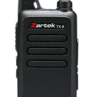 Zartek  TX-8 SINGLE two-way radio, UHF handheld transceiver,  2 pin side jack (incl radio, USB cable,  desktop cradle charger, mains adap, Battery, belt clip) Box