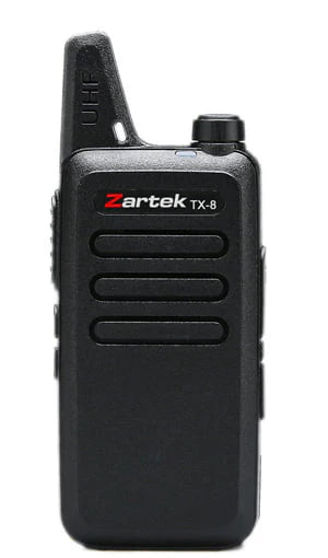 Zartek  TX-8 SINGLE two-way radio, UHF handheld transceiver,  2 pin side jack (incl radio, USB cable,  desktop cradle charger, mains adap, Battery, belt clip) Box