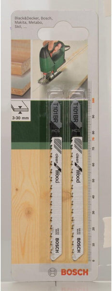 Bosch T101BR Jigsaw Blades: Clean Wood Cuts, 2-Pack, HCS Steel, Compatible with Black&Decker, Makita & More.