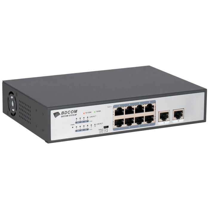BDCOM Unmanaged 8-port Gigabit 120W POE switch, 8 POE ports, 2 GE TX ports-BDCOM-PS1510-8P