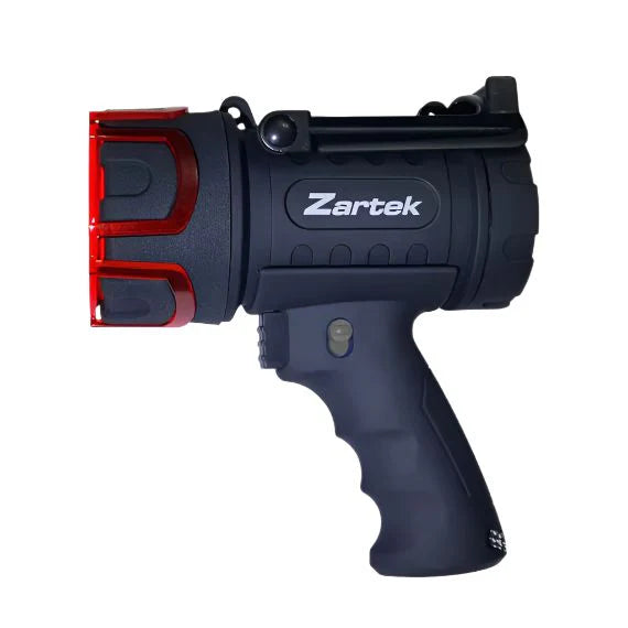 Bright Spotlight, Laser LED, 700 Lumen, Distance 710m, Long Pin Beam, USB Rechargeable,
  Fully Rubberised, Includes USB cable, Red lens