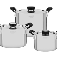 Tramontina Grano Compact 6Pc Stainless Steel Cookware Set, Full Body Try Ply
1 - Deep Casserole 20Cm - 3,8L
1 - Stock Pot 16Cm - 2,2L
1 - Stock Pot 24Cm - 7,7L - 65240/200