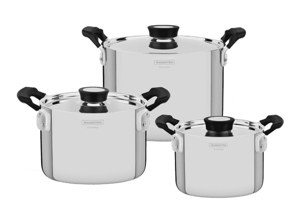 Tramontina Grano Compact 6Pc Stainless Steel Cookware Set, Full Body Try Ply
1 - Deep Casserole 20Cm - 3,8L
1 - Stock Pot 16Cm - 2,2L
1 - Stock Pot 24Cm - 7,7L - 65240/200