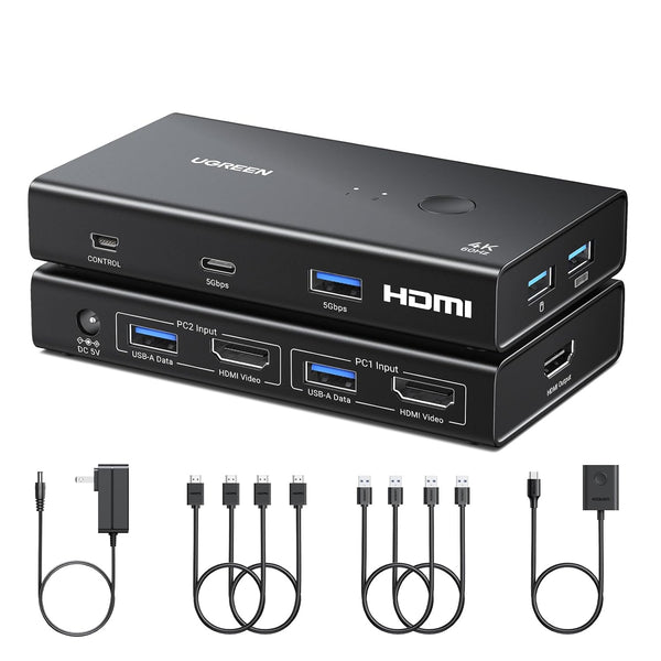 UGREEN 2-In-1 HDMI KVM Switch 4 USB Ports 4K@60Hz–Black-AK502-45452
