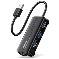 UGREEN USB Type-A Male to Ethernet Adapter with 3-Port USB Hub – Black-20265-20265