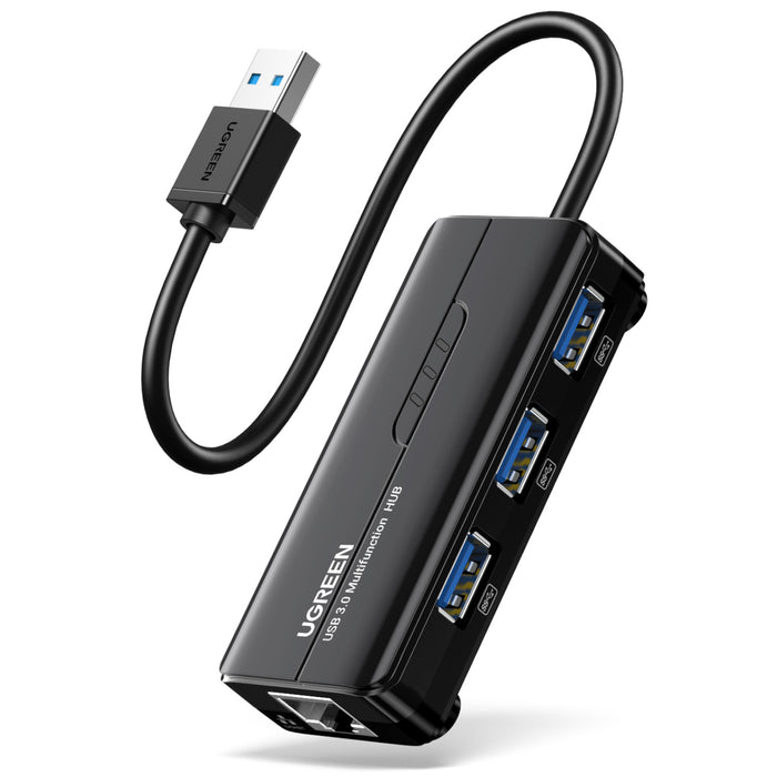 UGREEN USB Type-A Male to Ethernet Adapter with 3-Port USB Hub – Black-20265-20265