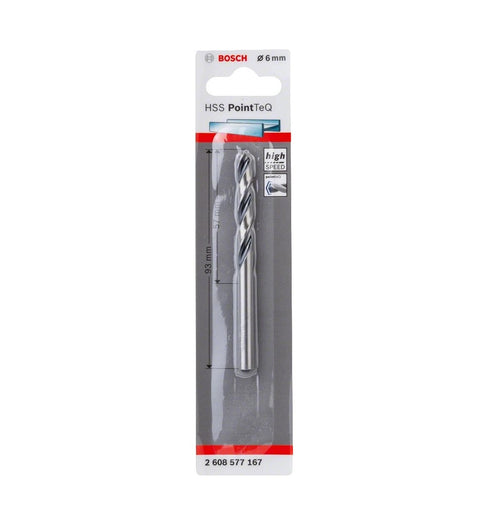 Bosch 6mm HSS PointTeQ Drill Bit - High-Speed Steel for Metal, Wood, Plastic - Power Tool Accessory