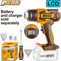 INGCO 20V Heat Gun LCD Tool Only: 300-550°C. Battery/charger sold separately. DIY/Professional heat gun for various applications.