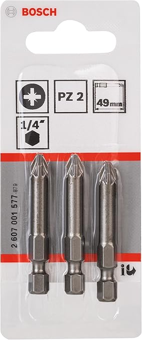Bosch PZ2 Screwdriver Bits Extra Hard 49mm 3-Piece Set Power Tool Accessory