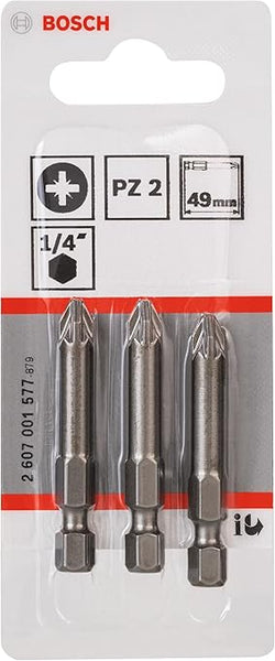Bosch PZ2 Screwdriver Bits Extra Hard 49mm 3-Piece Set Power Tool Accessory