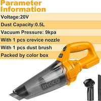 INGCO 20V Cordless Handheld Vacuum 0.5L - Portable Vacuum Cleaner for Home & Car - Buy Online