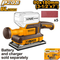 Ingco | 20V Brushless Finishing Sander with 5 Sanding Sheets - CFSLI2031