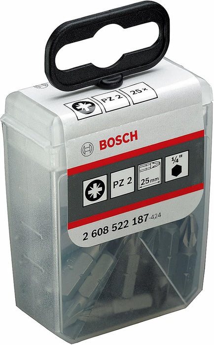 Bosch PZ2 Screwdriver Bit Set - 25mm, Extra Hard, 25-Piece. Professional Quality Bits for Durable Screwdriving.