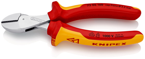 KNIPEX 73 06 160 SB X-Cut® Compact Diagonal Cutter high lever transmission insulated with multi-component grips, VDE-tested chrome-plated 160 mm