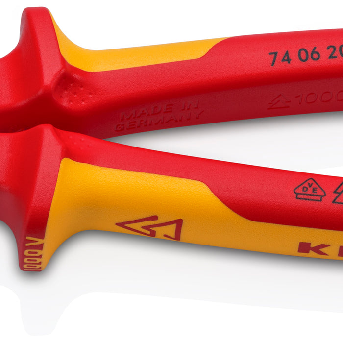 KNIPEX 74 06 200 SB High Leverage Diagonal Cutter insulated with multi-component grips, VDE-tested chrome-plated 200 mm - KNI7406200SB