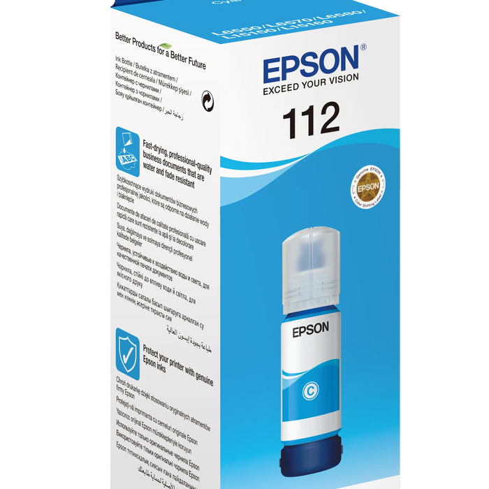 Epson 112 EcoTank Pigment Cyan ink bottle (70 ml).  6000 pages @ 5% coverage Epson Consumables