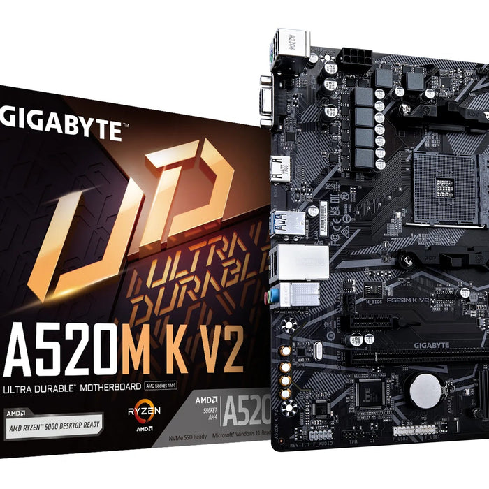 GIGABYTE AMD A520M-K for 3rd/4th/5th Generation AMD Ryzen™ processors; 2x Dual DDR4; 1x M2; HDMI; VGA-GA-A520M-K V2