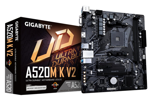 GIGABYTE AMD A520M-K for 3rd/4th/5th Generation AMD Ryzen™ processors; 2x Dual DDR4; 1x M2; HDMI; VGA-GA-A520M-K V2