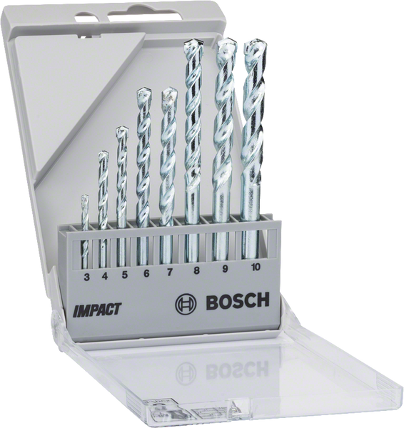 Bosch CYL-1 Masonry Drill Bit Set (3-10mm): Concrete, Brick, Stone Drilling. 8-Piece Kit.